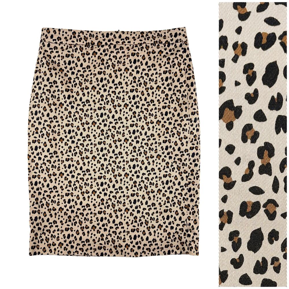J.Crew Leopard Print Pencil Skirt Womens 2 Tan Black Office Fall Animal Print